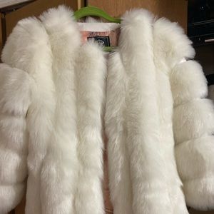 Faux fur below waist length coat